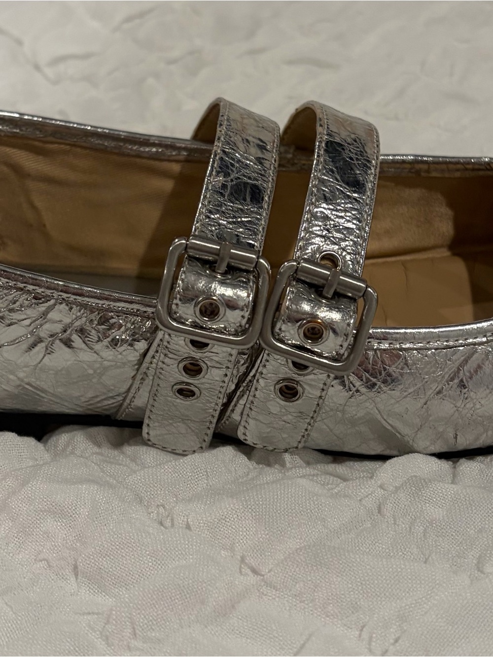 Dolce Vita Metallic Silver Buckle Mary Jane Flats